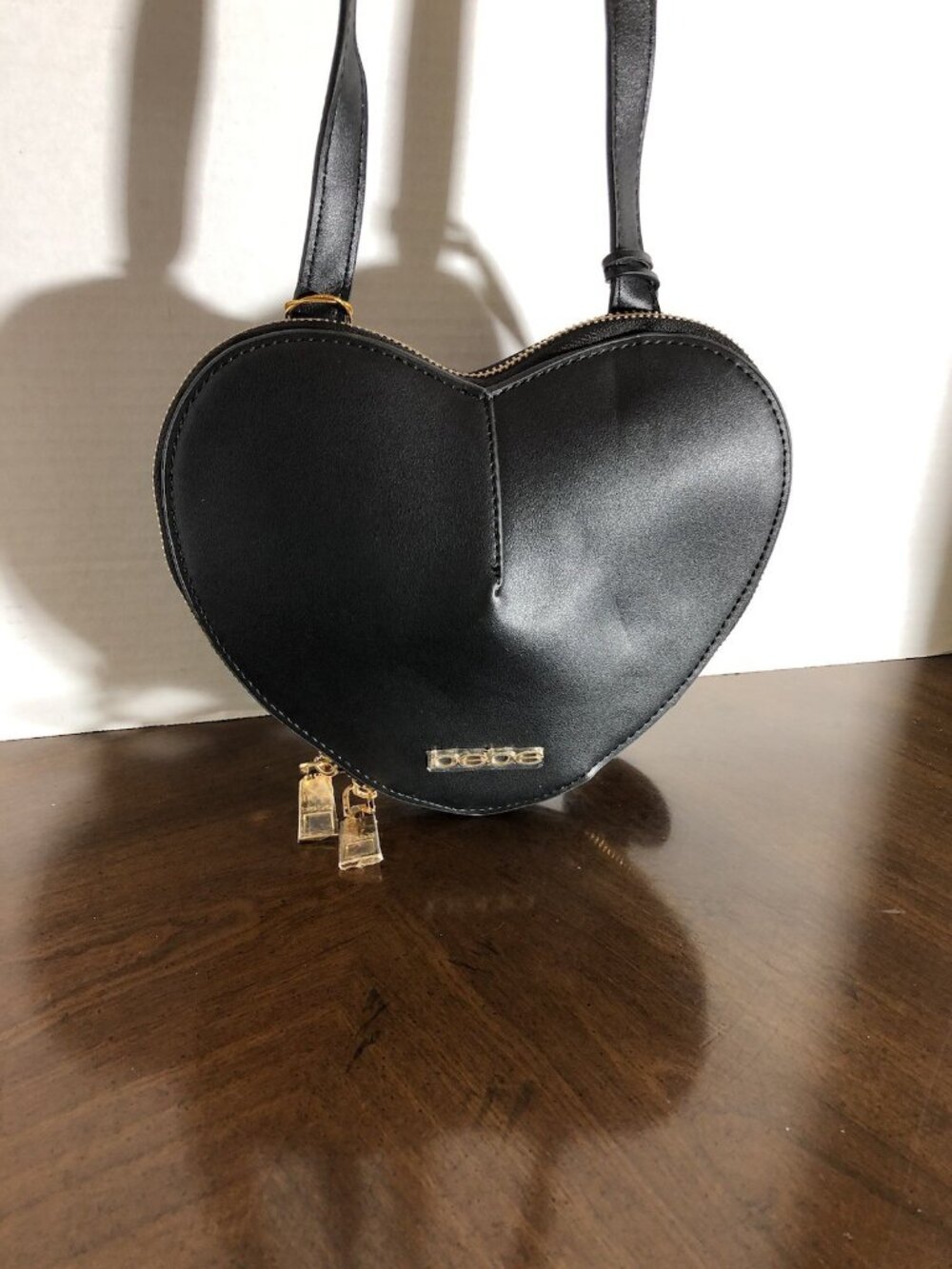 Bebe Heart Shaped Crossbody In Black 8.5” x 6.5”